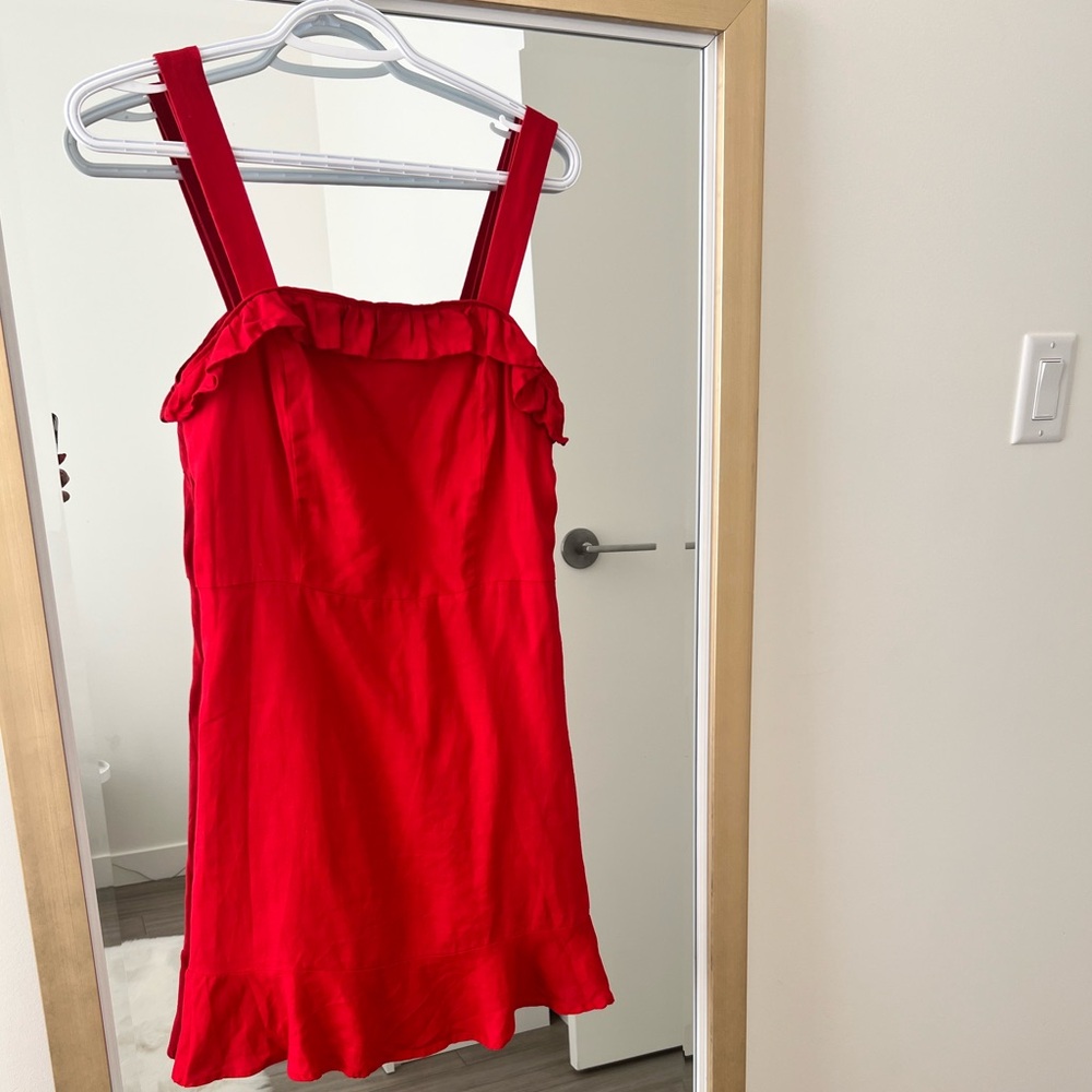 Mango Red Ruffle Linen Mini Dress - Picture 3 of 6